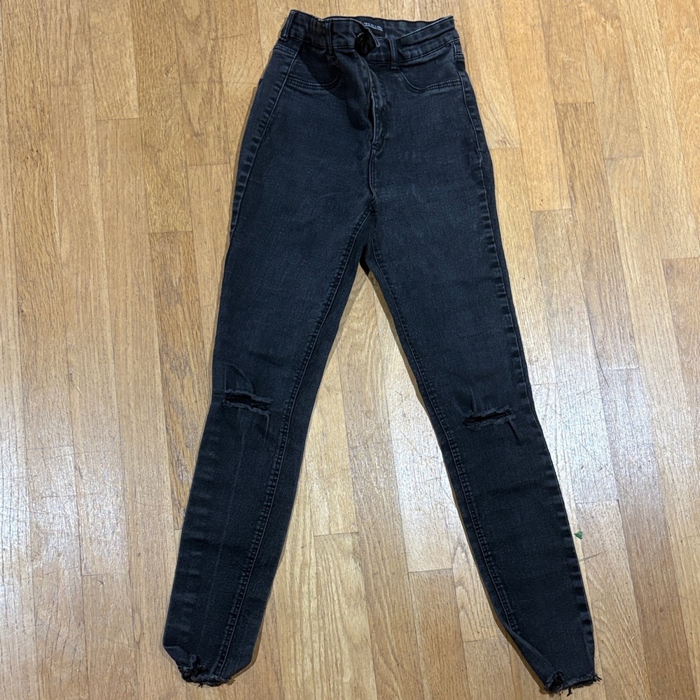 Zara Washed Black High-Rise Distressed Skinny Jeans